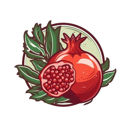 Pomegranate fruit with leaves. illustration in cartoon style.の素材