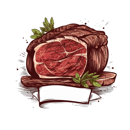 Beef tenderloin on cutting board. hand drawn illustrationの素材
