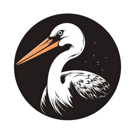 illustration of a stork on a black background. isolated on white backgroundの素材