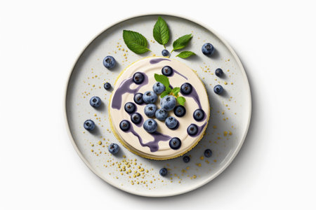 Blueberry Cheesecake On Plate, White Backgroundの素材