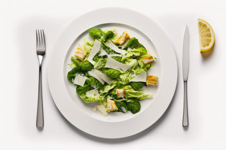 Keto Caesar Salad On Plate, White Backgroundの素材