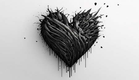 Drawing Of A Black Heart On A White Backgroundの素材