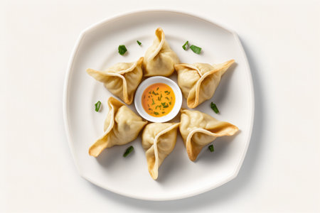 Crab Rangoon On Plate, White Backgroundの素材