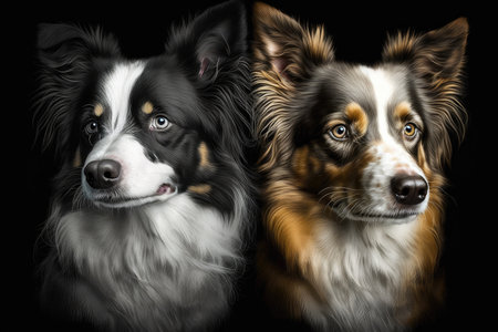 Twins Siblings Border Collie Black Backgroundの素材