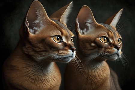 Twins Siblings Abyssinian Cats Black Backgroundの素材