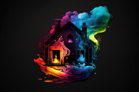 Colorful Home Icon Black Backgroundの素材