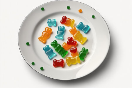 Gummy Bears On Plate, White Backgroundの素材