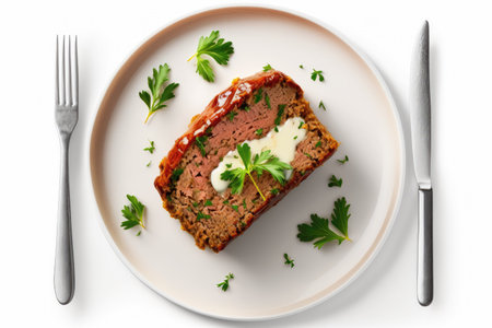 Keto Meatloaf On Plate, White Backgroundの素材