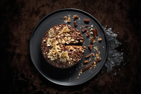 German Chocolate Cake On Black Matte Plateの素材
