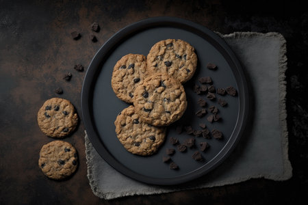Oatmeal Raisin Cookies On Black Matte Plateの素材