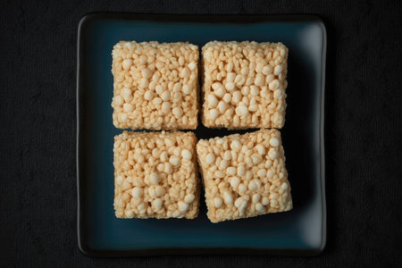 Rice Crispy Treats On Black Matte Plateの素材