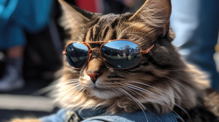 A Cat With Sunglasses Attending A Drag Racing Eventの素材