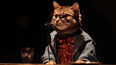 A Cat With Sunglasses Participating In A Poetry Slamの素材