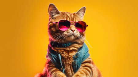 A Red Cat With Pink Sunglassesの素材