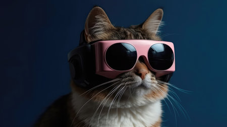 A Cat With Sunglasses Participating In A Virtual Reality Experienceの素材