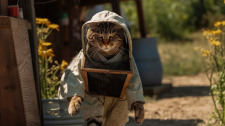 A Cat Going To A Beekeeping Workshopの素材