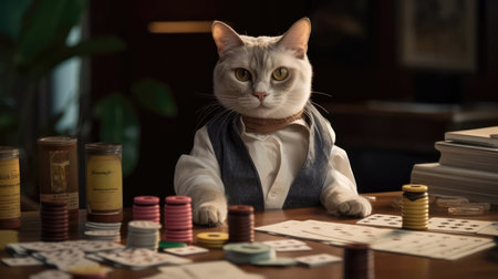 A Cat With Sunglasses Participating In A Game Nightの素材
