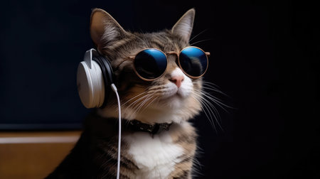 A Cat With Sunglasses Taking A Voice Lessonsの素材