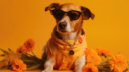 A Dog With Sunglasses Going To A Flower Arranging Workshopの素材