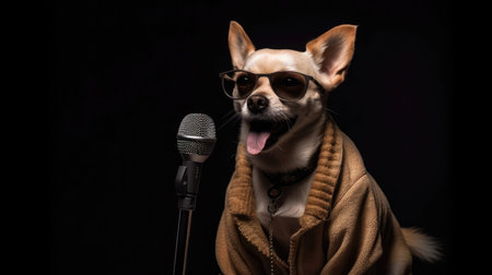 A Dog With Sunglasses Participating In A Poetry Slamの素材
