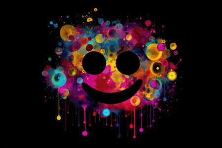 Colorful Emoticon Icon Black Backgroundの素材