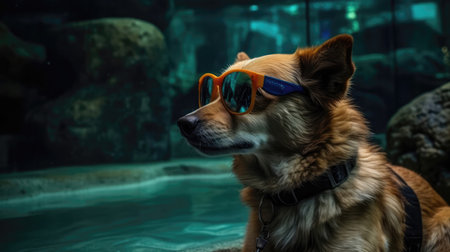 A Dog With Sunglasses Visiting An Aquariumの素材