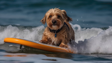 A Dog With Sunglasses Surfing At The Beachの素材