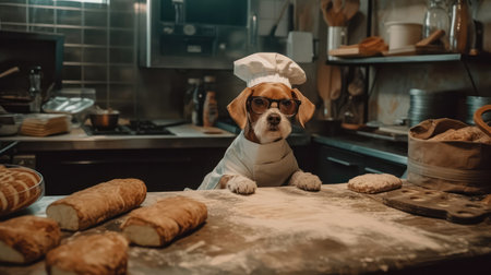 A Dog With Sunglasses Taking A Bread Making Classの素材