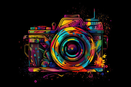 Colorful Camera Icon Black Backgroundの素材