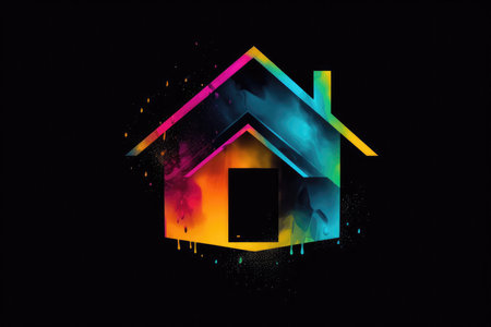 Colorful Home Icon Black Backgroundの素材
