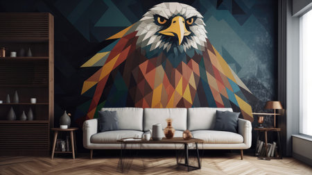 Living Living Room With Full Wall Geometric Eagle Interior Designの素材