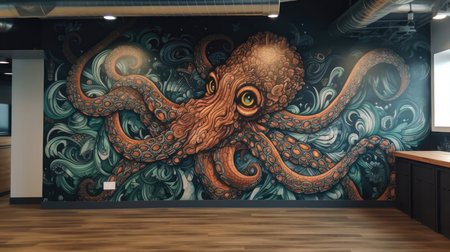 Living Living Room With Full Wall Geometric Kraken Interior Designの素材