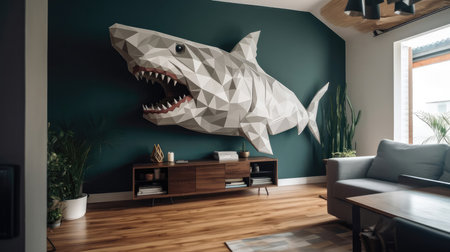 Living Living Room With Full Wall Geometric Shark Interior Designの素材