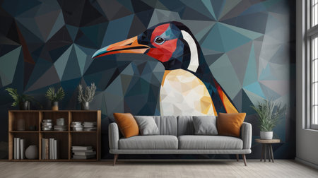 Living Living Room With Full Wall Geometric Penguin Interior Designの素材