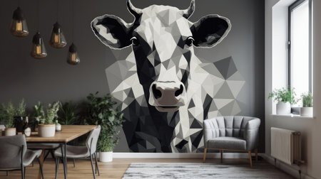 Living Living Room With Full Wall Geometric Cow Interior Designの素材