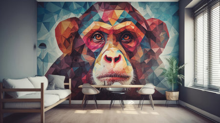 Living Living Room Full Wall Geometric Monkey Interior Designの素材
