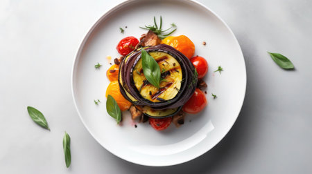 Top View, White Round Plate With Keto Ratatouilleの素材