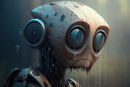 A Sad Portrait Of A Robot In The Rainの素材
