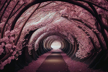 A Tunnel Of Blooming Pink Saurus Treesの素材