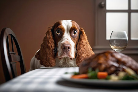 A Beautiful Spaniel Dog Peeks Out From Behindの素材