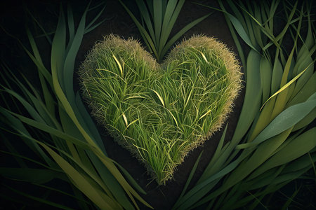 Green Grass In The Shape Of A Heartの素材