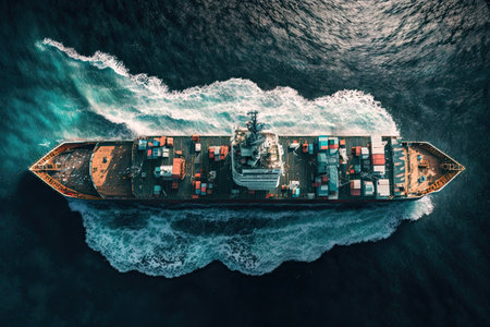 A Cargo Ship In The Ocean Top Viewの素材
