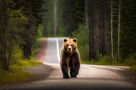 A Brown Bear Crossing The Roadの素材
