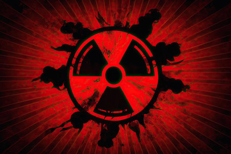 Warning Danger High Ahead Beware Of The Foreboding Black Radiation Symbol Bordered By Redの素材