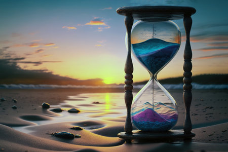 Beachgolden Hourglass Transcends Time On A Sea Beach, Captivating The Viewers Who Pass Byの素材