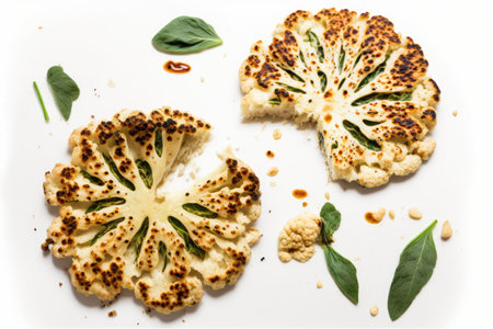 Vegan Roasted Cauliflower Steaks On A White Backgroundの素材