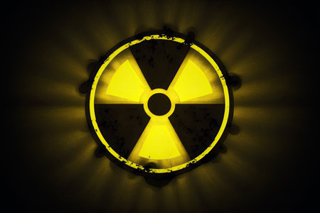Bright Yellow Radiation Warning Sign Alerts Workers To Take Precautions For Safetyの素材