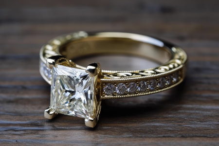 A Yellow Gold Band With A Princess Cut Diamond And Diamondの素材