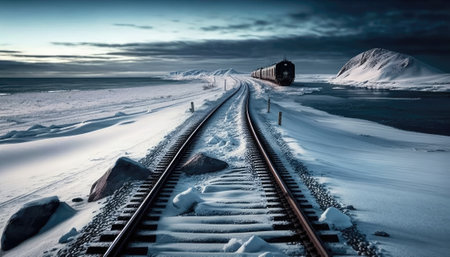 Arctic Railroad Tracks Which Operate In Regions With Extreme Cold And Iceの素材