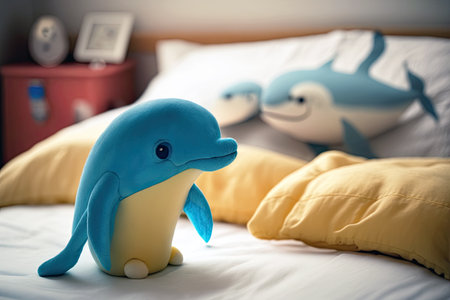 A Common Bottlenosed Dolphin Toy On A Childs Bedの素材